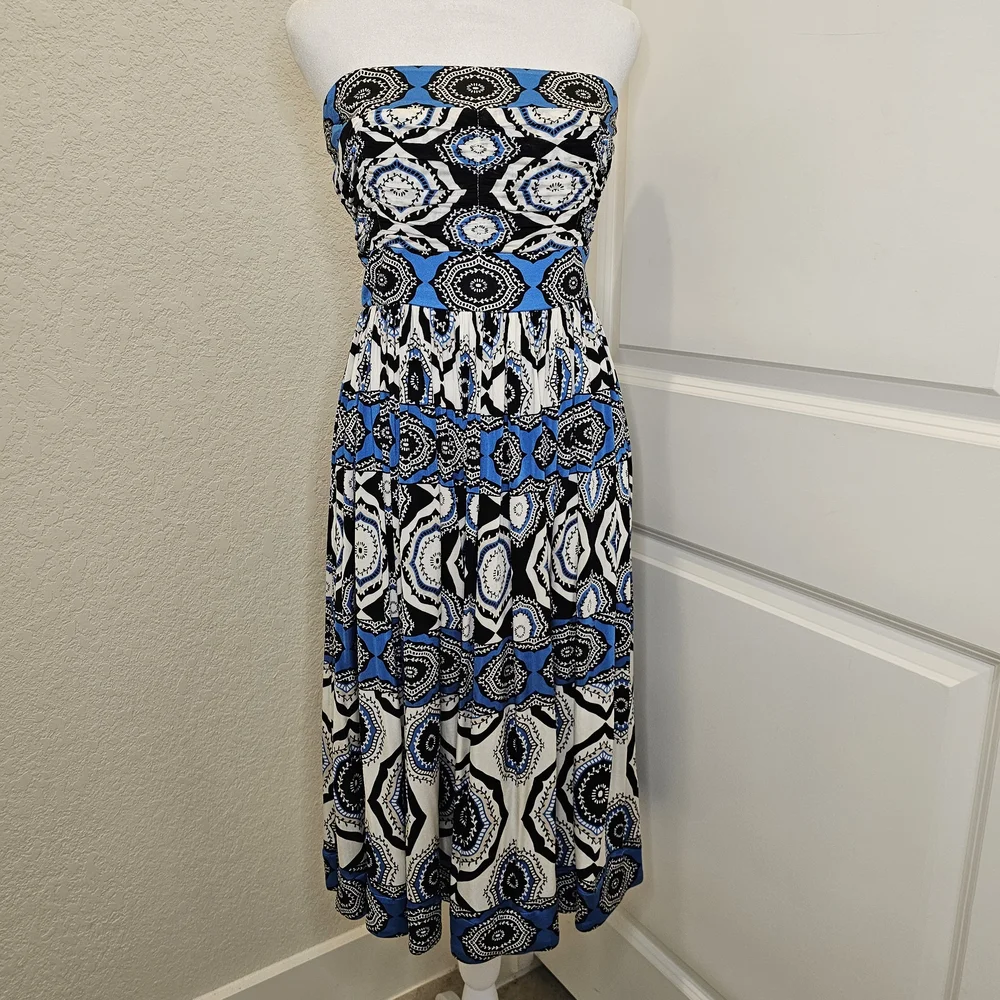 NWT White House Black Market Strapless Midi Dress, Blue, White, Black - Picture 8 of 8